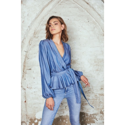 Homage Tencel Wrap Blouse - Soft Blue Homage Tencel Wrap Blouse - Soft Blue